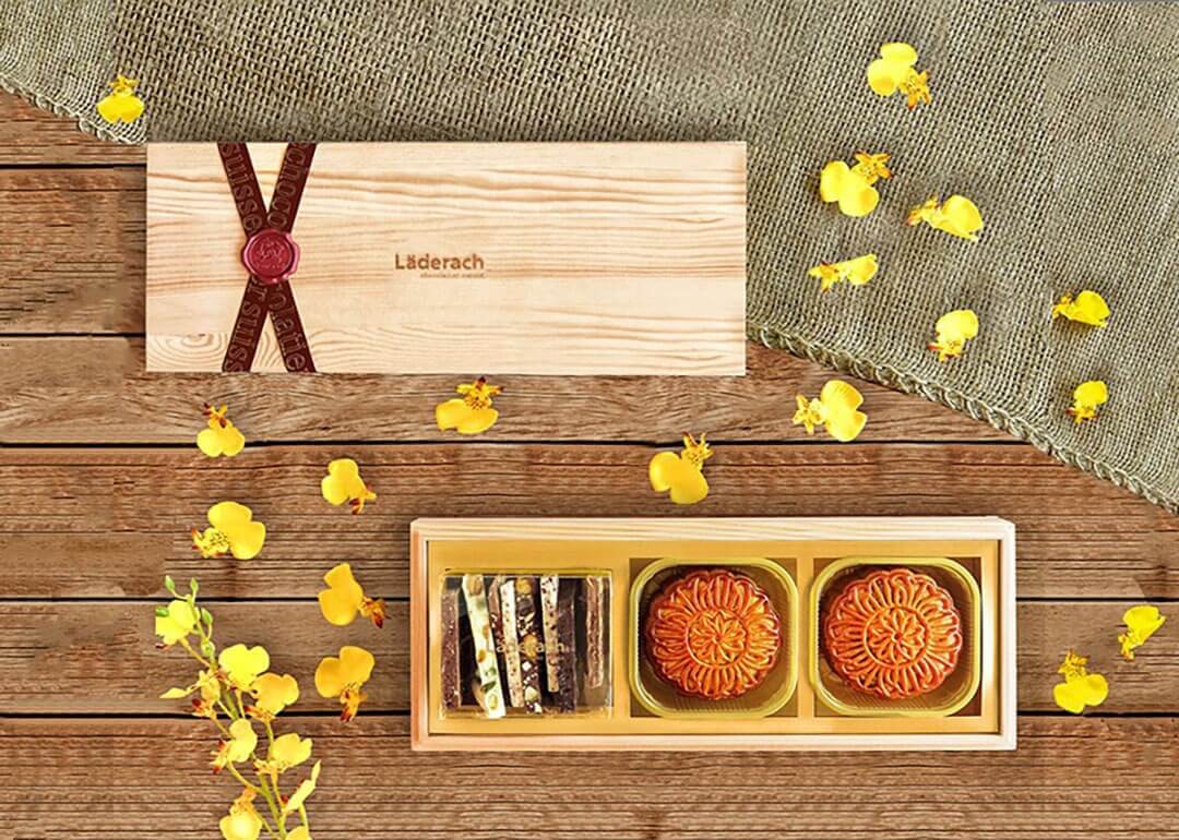 Box of mooncakes and chocolates from Läderach